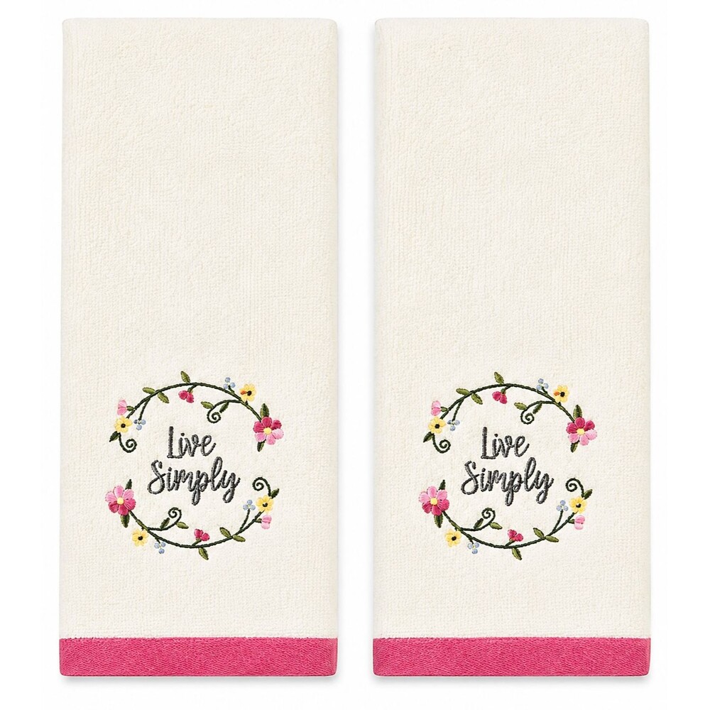 Avanti Hand Towels Set of 2 Live Simply Embroidered Bathroom Ivory Floral Spring